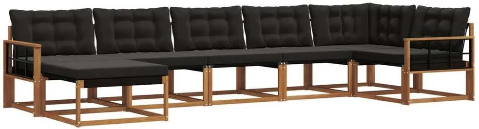 Lauko sofos komplektas 7 vnt. Natūrali ir juoda