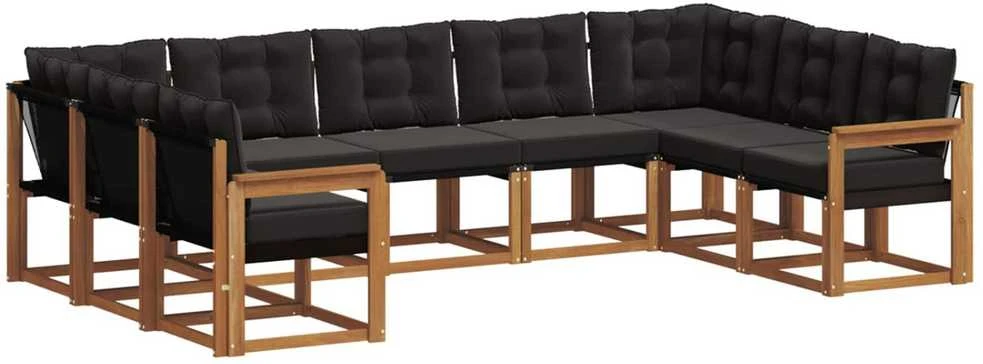 Lauko sofos komplektas 9 vnt. Natūrali ir juoda