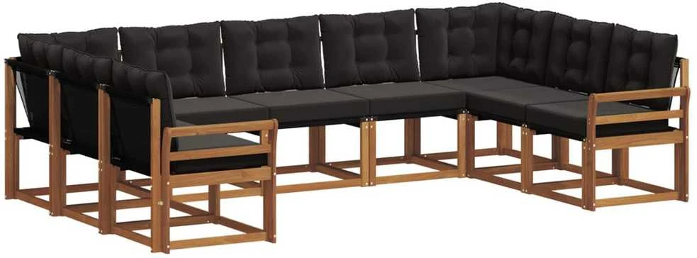 Lauko sofos komplektas 9 vnt. Natūrali ir juoda