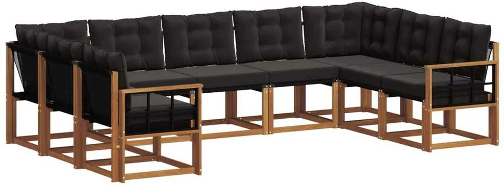 Lauko sofos komplektas 9 vnt. Natūrali ir juoda