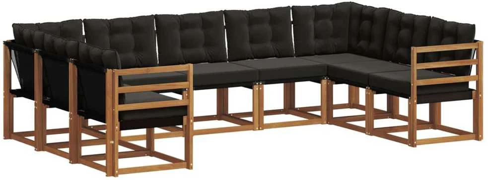 Lauko sofos komplektas 9 vnt. Natūrali ir juoda