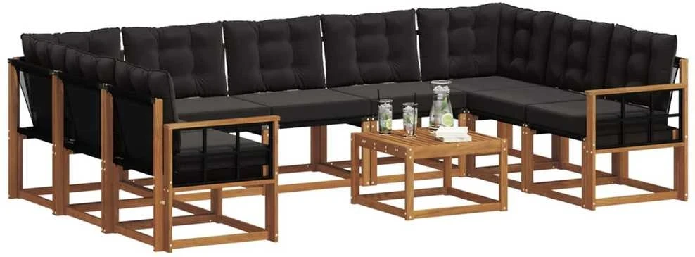 Lauko sofos komplektas 10 vnt. Natūrali ir juoda
