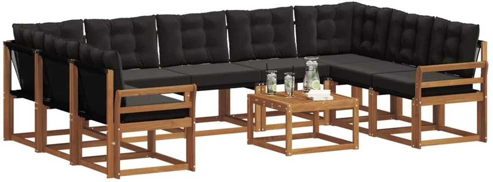 Lauko sofos komplektas 10 vnt. Natūrali ir juoda