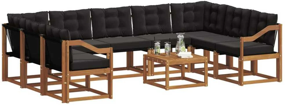 Lauko sofos komplektas 10 vnt. Natūrali ir juoda