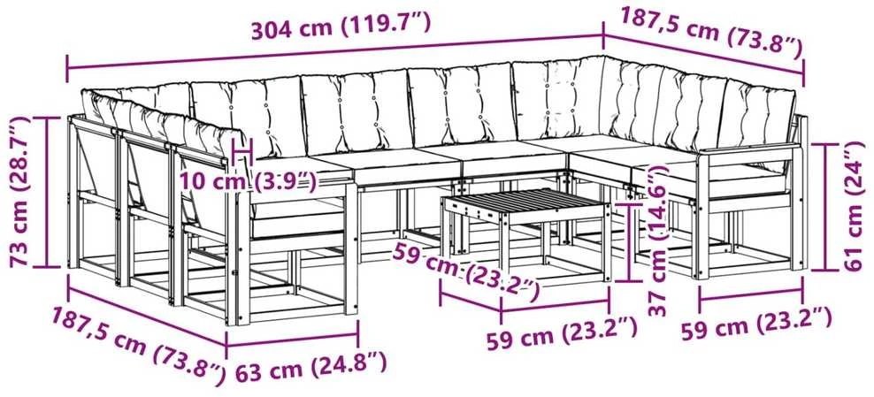 Lauko sofos komplektas 10 vnt. Natūrali ir juoda