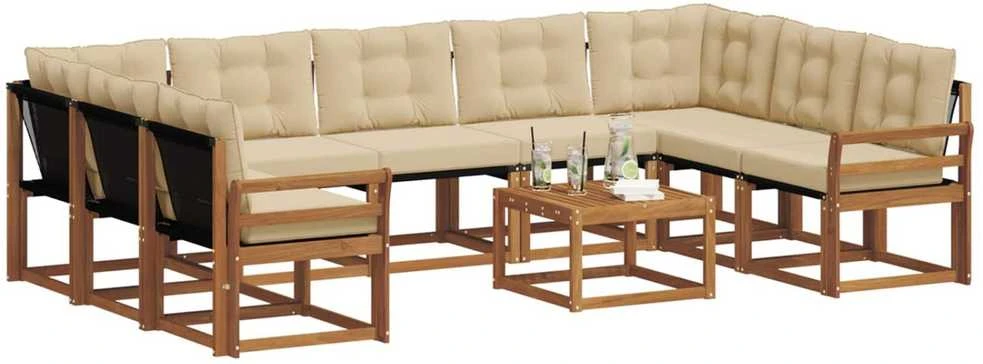 Lauko sofos komplektas 10 vnt. Natūralus ir bežinis