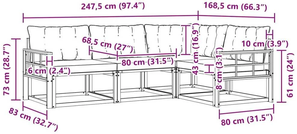 Sofa Lauko sofos komplektas 4 vnt. Natūrali ir juoda