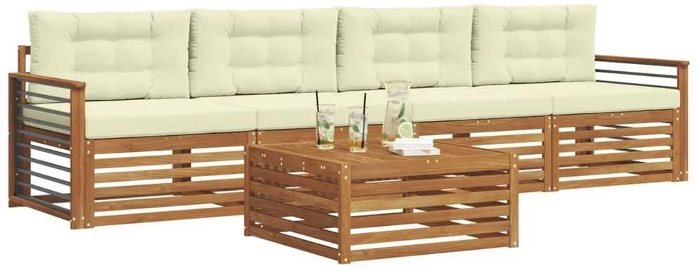 Lauko sofos komplektas 5 vnt. 4 vietos Natūralus ir grietinėlė