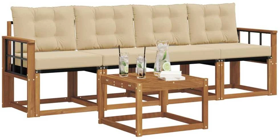 Lauko sofos komplektas 5 vnt. Natūralus ir bežinis