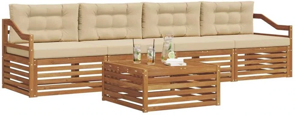 Lauko sofos komplektas 5 vnt. 4 vietos Natūralus ir bežinis