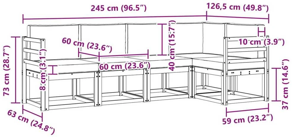 Sofa Lauko sofos komplektas 5 vnt. Natūralus ir grietinėlė