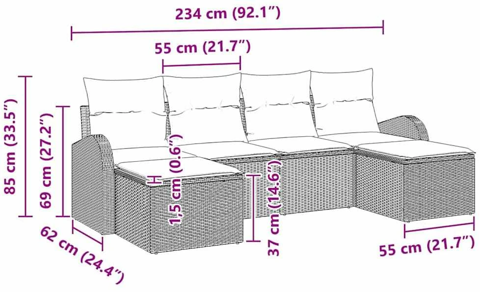 Sofos komplektas 6 vnt. Bežinė ir balta poliratanas