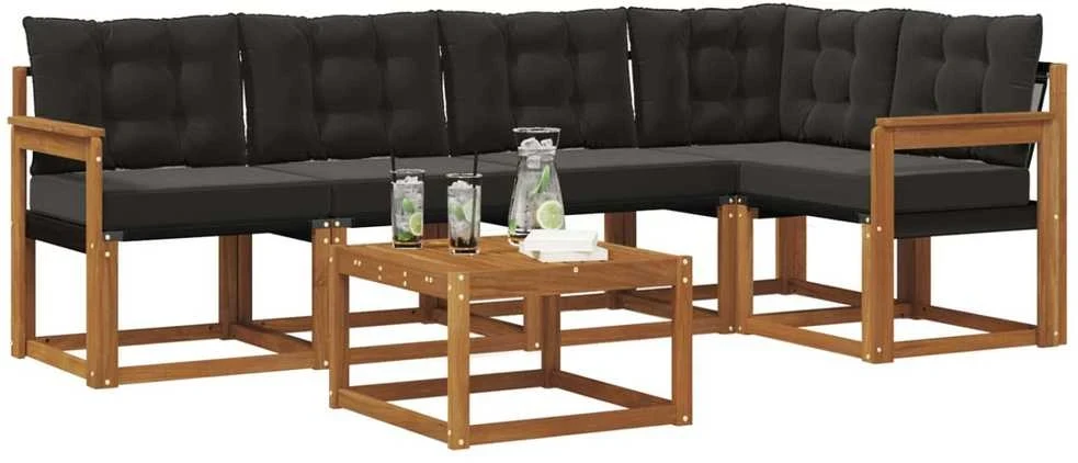 Lauko sofos komplektas 6 vnt. 5 vietos Natūrali ir juoda