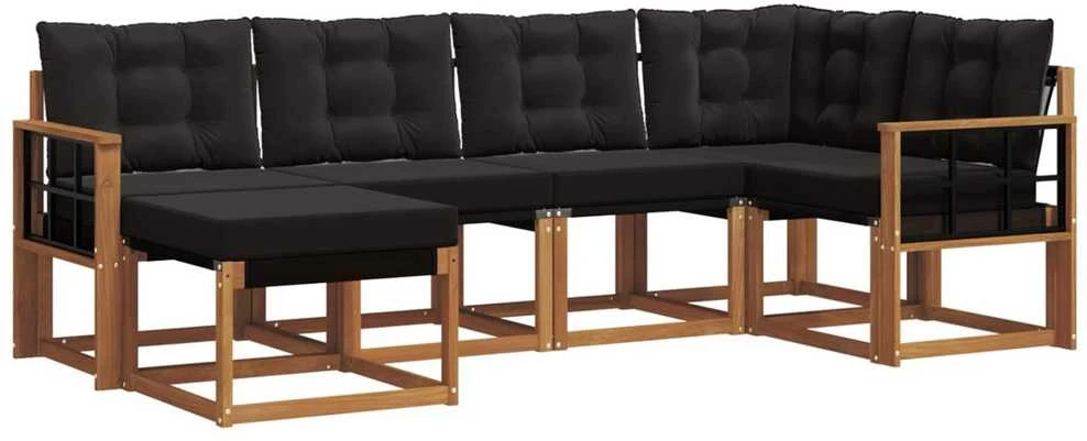 Lauko sofos komplektas 6 vnt. Natūrali ir juoda