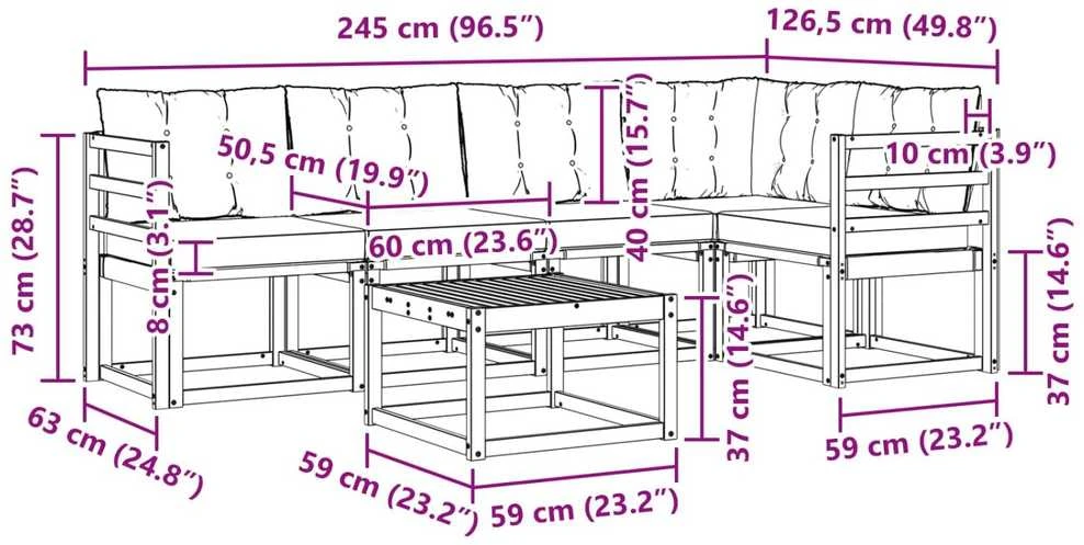 Lauko sofos komplektas 6 vnt. Natūrali ir juoda