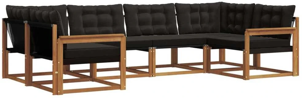 Lauko sofos komplektas 6 vnt. Natūrali ir juoda