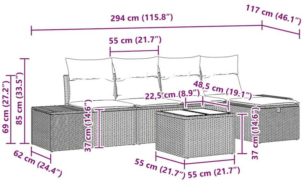 Sofos komplektas 6 vnt. poliratanas