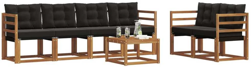 Lauko sofos komplektas 7 vnt. Natūrali ir juoda