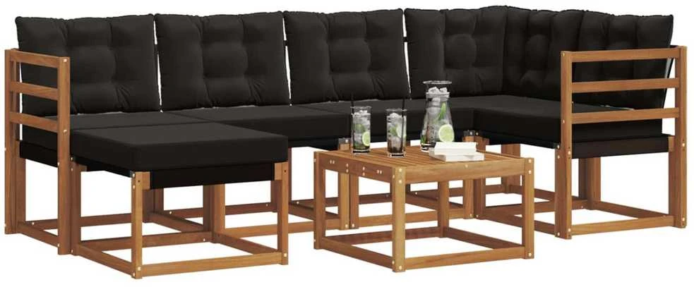 Lauko sofos komplektas 7 vnt. Natūrali ir juoda