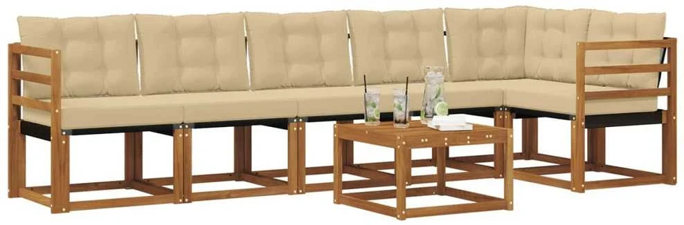 Lauko sofos komplektas 7 vnt. 6 vietos Natūralus ir bežinis