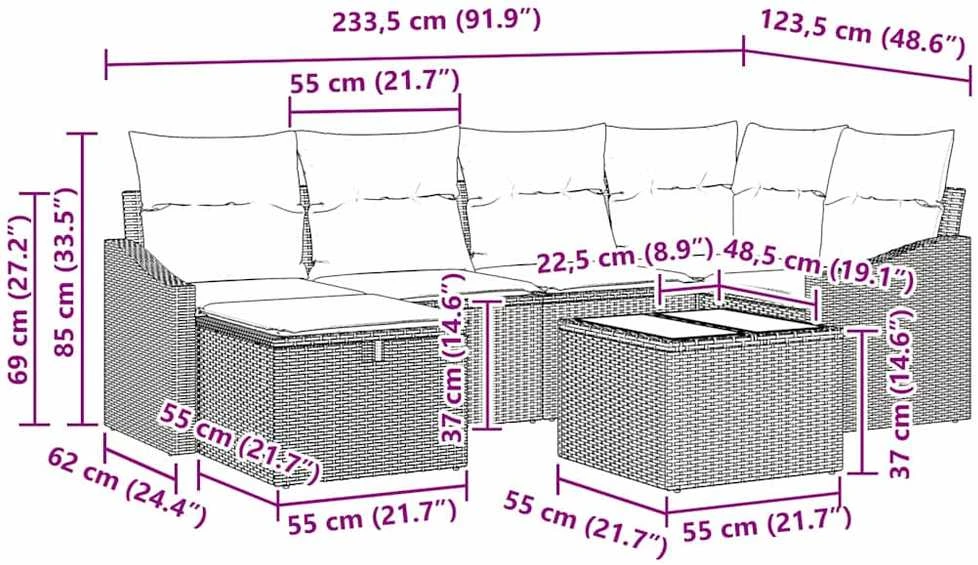 Sofos komplektas 7 vnt. poliratanas