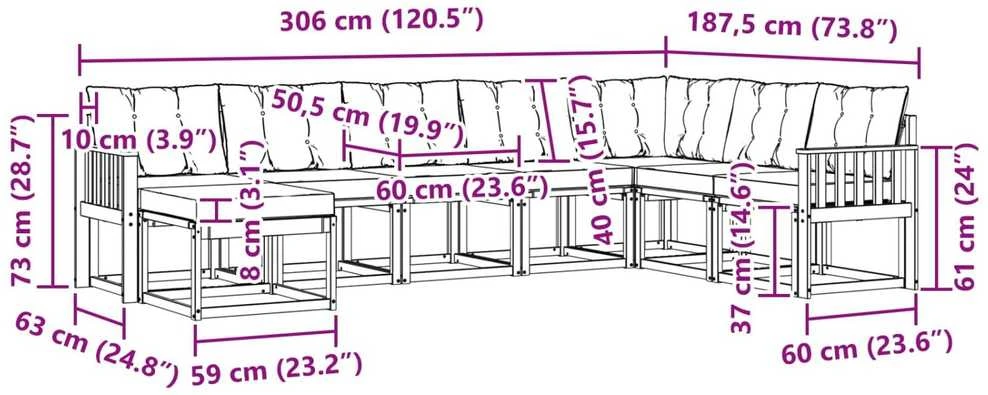 Lauko sofos komplektas 8 vnt. Natūrali ir juoda