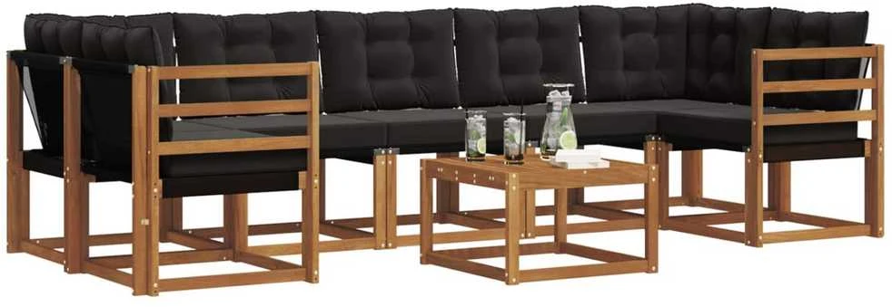 Lauko sofos komplektas 8 vnt. Natūrali ir juoda