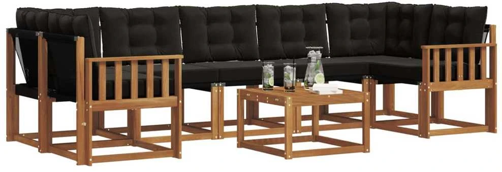 Lauko sofos komplektas 8 vnt. Natūrali ir juoda