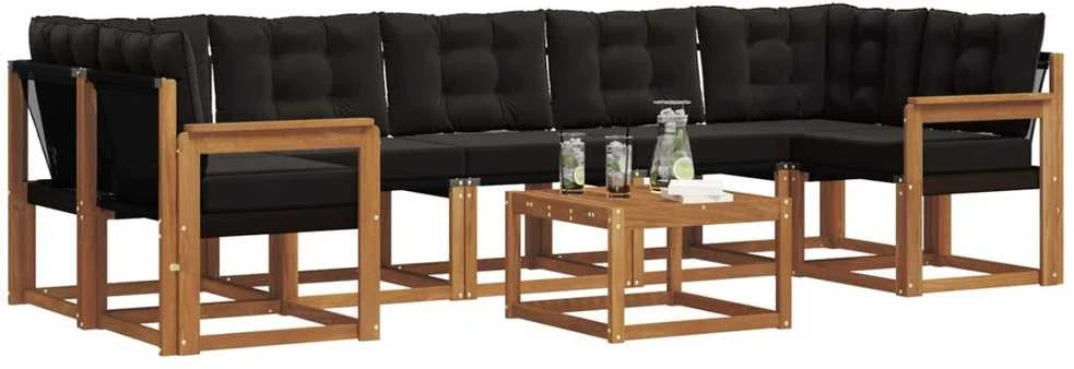 Lauko sofos komplektas 8 vnt. Natūrali ir juoda 59 x 59 x 37 cm