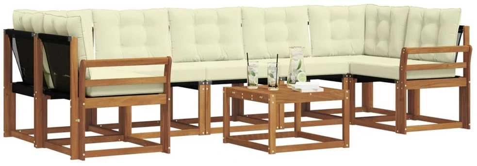 Lauko sofos komplektas 8 vnt. Natūralus ir grietinėlė