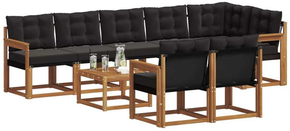 Lauko sofos komplektas 9 vnt. Natūrali ir juoda