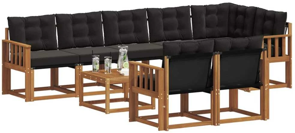 Lauko sofos komplektas 9 vnt. Natūrali ir juoda