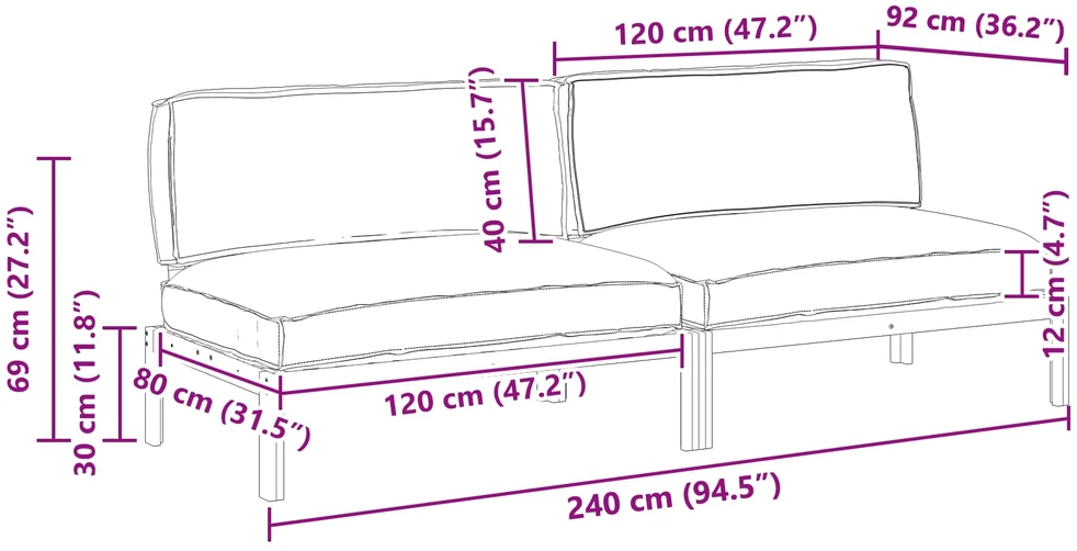 Sofa Sofos komplektas su pagalve Antracitas 240 x 92 x 69 cm