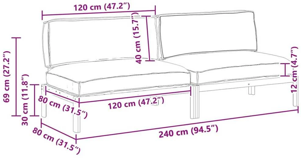 Sofa Sofos komplektas 2 vnt. Antracitas Kietos akacijos mediena