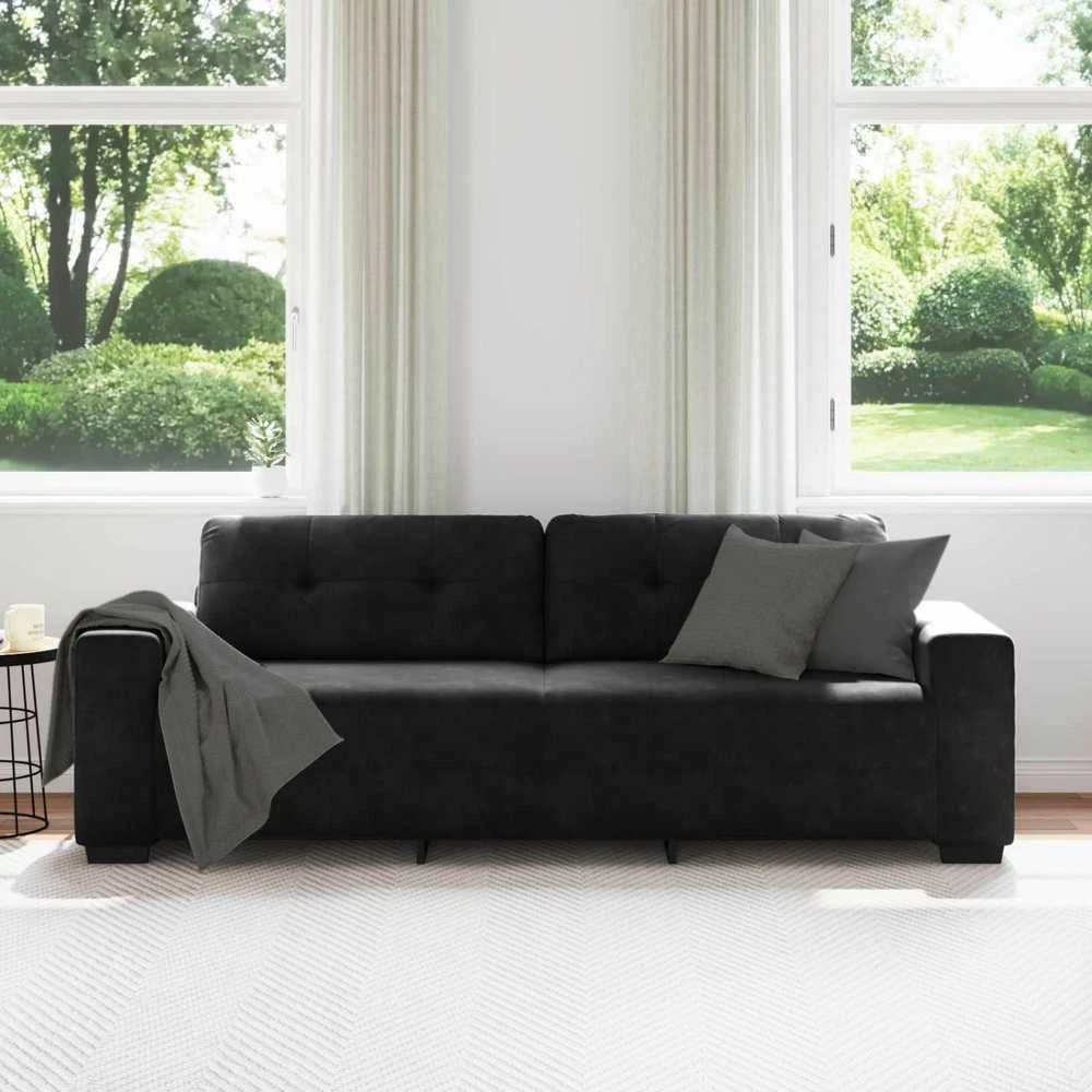 Sofa 3 vnt. Juoda Lino mišinio audinys