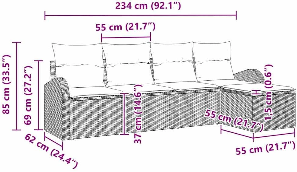 Lauko baldų komplektas Sofos komplektas 5 vnt. Pilka poliratanas
