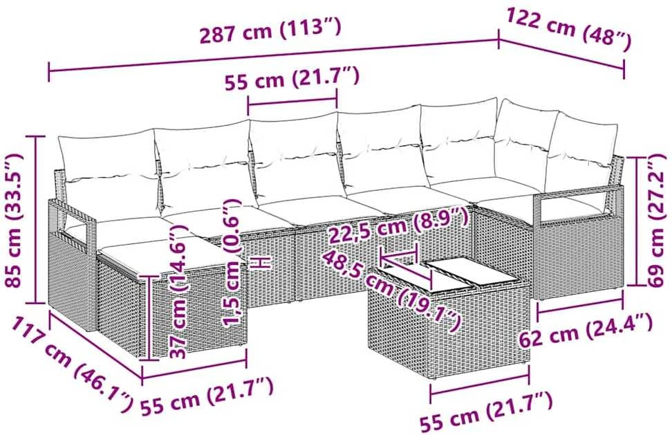 Sofos komplektas 8 vnt. Juoda poliratanas