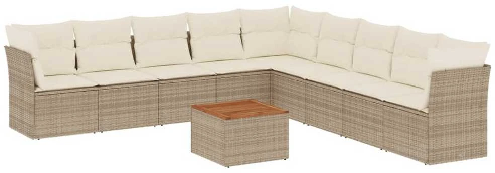 Sofa Sofos komplektas su pagalvėlėmis, 10 dalių, smėlio, poliratanas