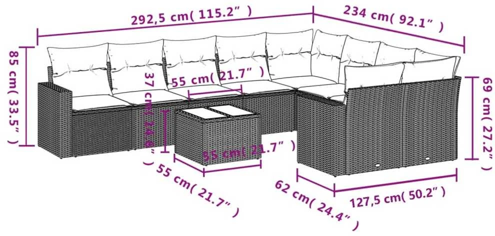 Sofa Sofos komplektas su pagalvėlėmis, 10 dalių, smėlio, poliratanas