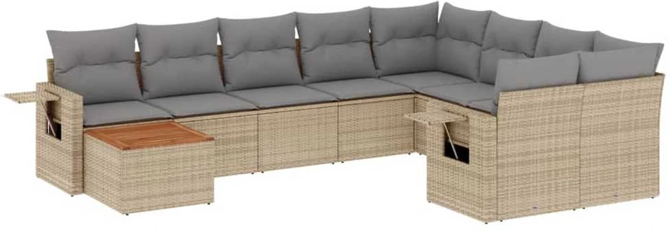 Sofa Sofos komplektas su pagalvėlėmis, 10 dalių, smėlio, poliratanas