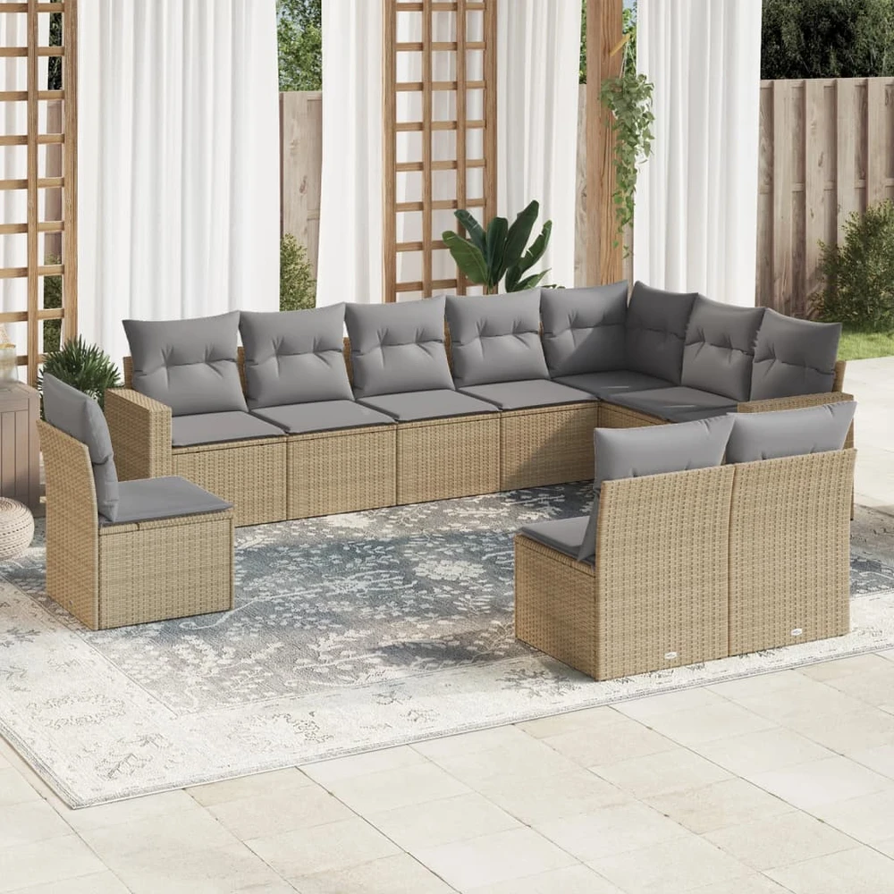 Sofa Sofos komplektas su pagalvėlėmis, 10 dalių, smėlio, poliratanas