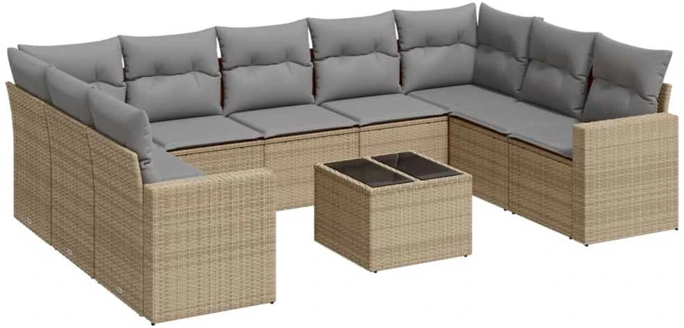 Sofa Sofos komplektas su pagalvėlėmis, 10 dalių, smėlio, poliratanas
