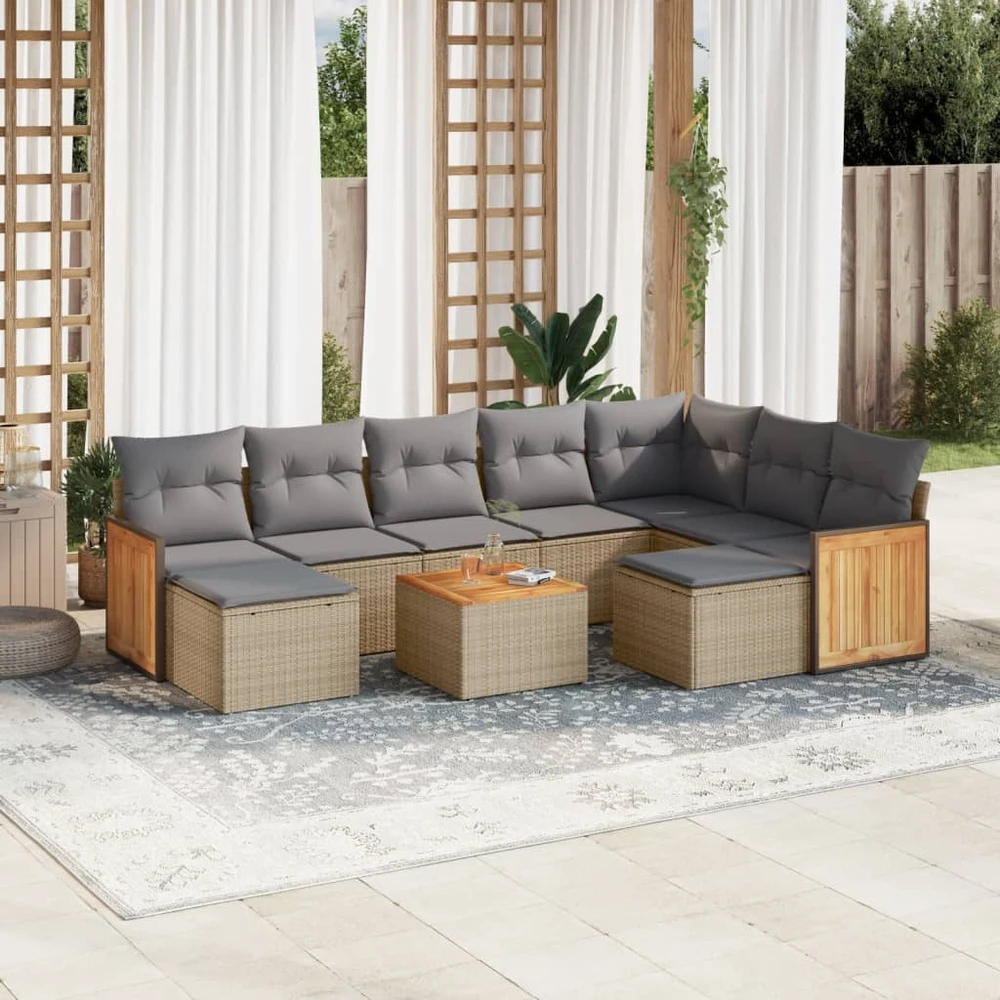 Sofa Sofos komplektas su pagalvėlėmis, 10 dalių, smėlio, poliratanas