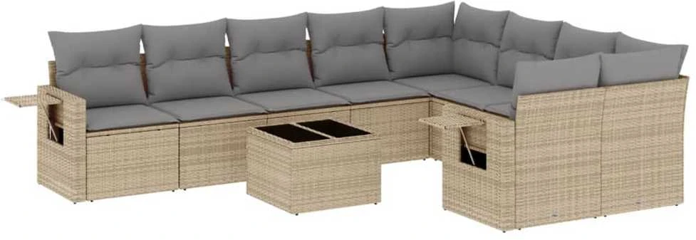 Sofa Sofos komplektas su pagalvėlėmis, 10 dalių, smėlio, poliratanas