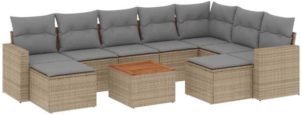 Sofa Sofos komplektas su pagalvėlėmis, 10 dalių, smėlio, poliratanas