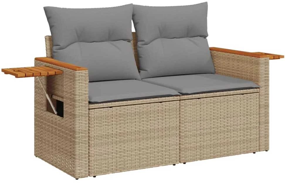 Sofa Sofos komplektas su pagalvėlėmis, 10 dalių, smėlio, poliratanas