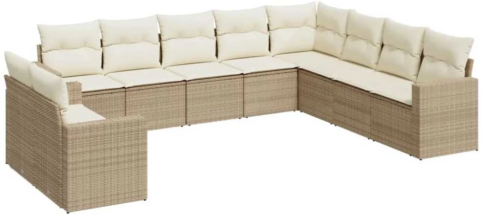 Sofa Sofos komplektas su pagalvėlėmis, 10 dalių, smėlio, poliratanas