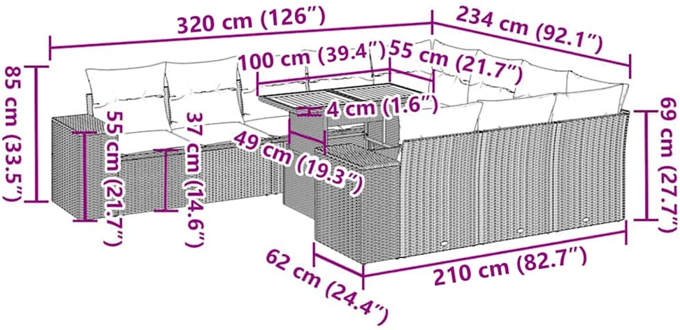 Sofa Sofos komplektas su pagalvėlėmis, 10 dalių, poliratanas/akacija