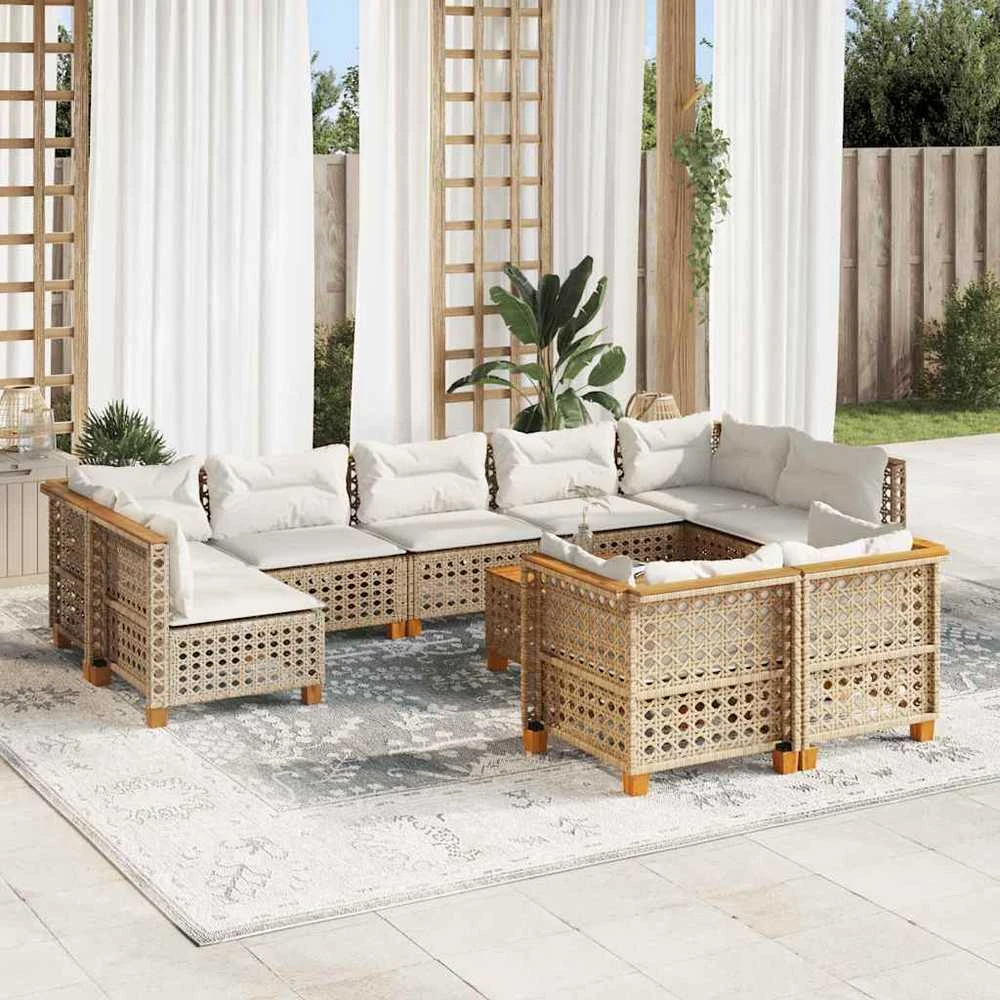 Sofos komplektas su pagalvėlėmis, 10 dalių, smėlio, poliratanas