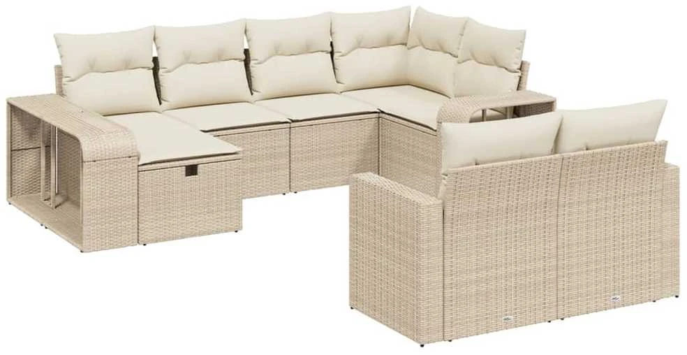 Sofa Sofos komplektas su pagalvėlėmis, 10 dalių, smėlio, poliratanas